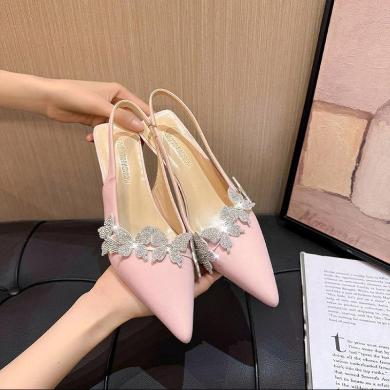

Fashion All-Match Sandals Straps Fashion Womens Shoes 2025 Suit Female Beige Summer Heels Pointed Luxury Elastic Band Rhinestone Closed 34 розовый