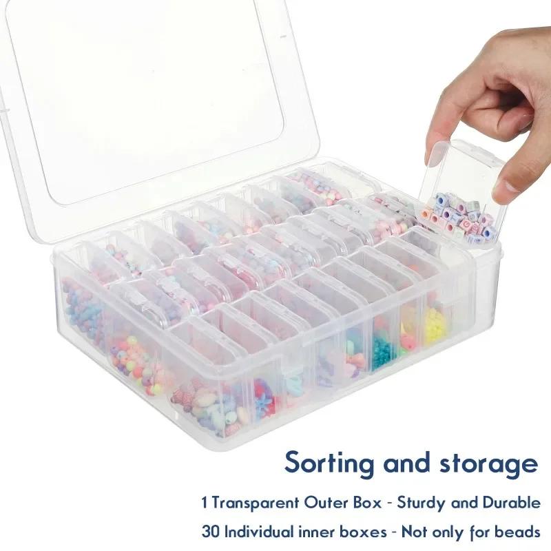 30 Compartment Clear Organizer Boxes Plastic Stackable Art Storage Case Multifunctional Jewelry Boxes Household Organization