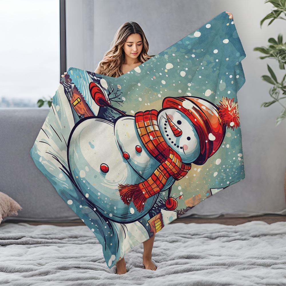 Tuniu Cute Snowman Winter Fleece Blanket Sofa Bed Room Throw Soft Warm Decorative Gift