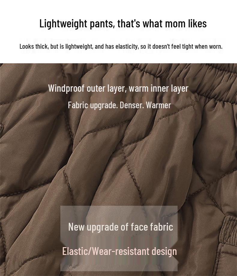 2025 Autumn/Winter Warm Elastic Waist Cotton Pants for Middle-Aged & Elderly Women - High Waist Slim Fit