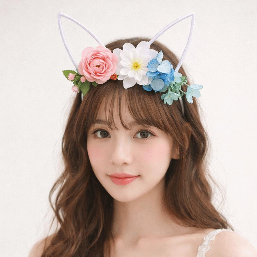 Colorful Easter Garland Artificial Flower Bunny Ears Hair Hoop Costume Party Accessories