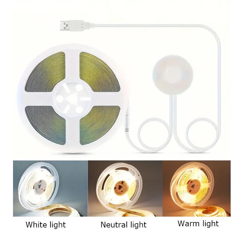 USB 5V Wood Panel COB Touch Light Strip - Flexible, Single Color, Dimmable, DIY Atmosphere Lighting