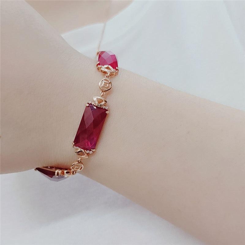 Pure Purple Gold Inlaid Square Redstone Bracelet Rose Gold Plated Luxury Fashion Gold Hand