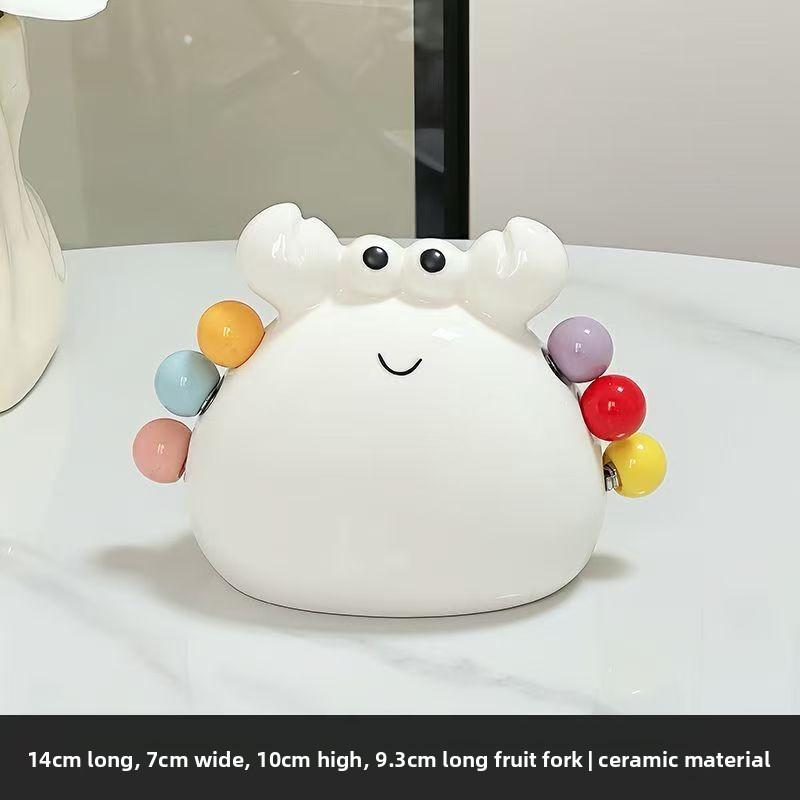 Krabba Fruktgaffel Dessert Söt Rostfritt Stål Liten Gaffel Keramisk Förvaringsburk Set Fruktplockar Barnsäkerhet Fruktspett