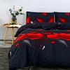 3pcs Black Bedding Set Red Heart Love 3D Print Cozy Duvet Cover King Queen Twin Size Birthday Gift for Adult Bedroom Decoration