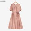 ZANZEA Women Casual Round Neck Summer Short Sleeve Dress