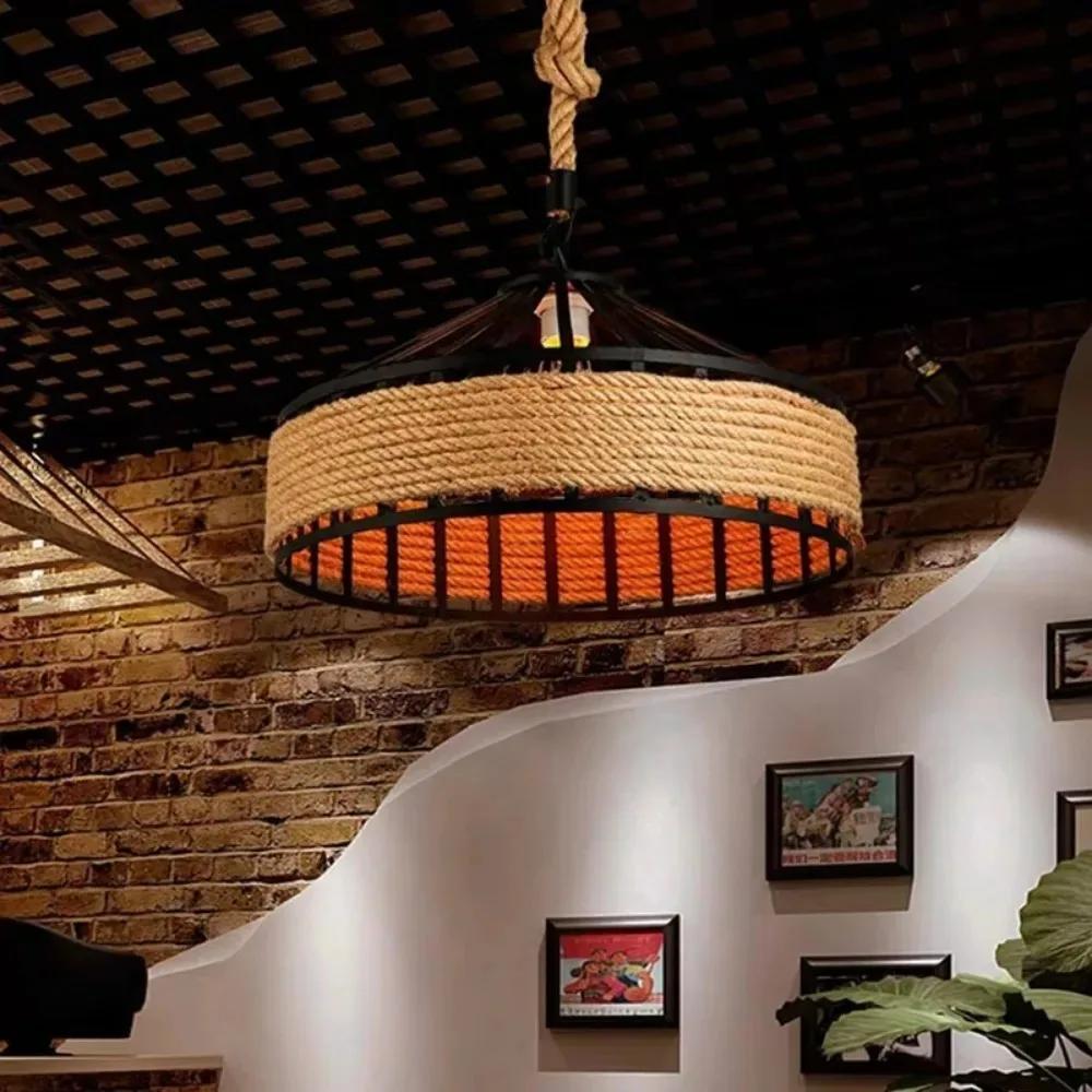 30/40cm Nordic Vintage Chandelier Industrial Twine Attic Country Kitchen Bar Dining Room Decor Hollow Out Overhead Lighting