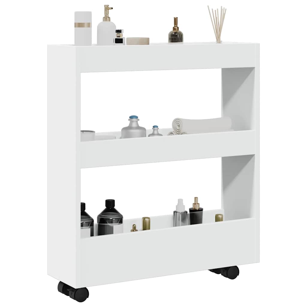 Narrow Storage Cart 3 Tiers White Engineered Wood