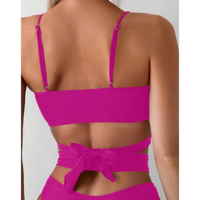 Women's Red Cut Out One Piece Swimsuit Criss Cross Straps High Cut Monokini Bathing Suit