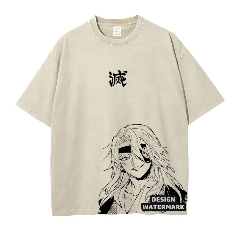 Anime Inosuke Tshirts Oversized Vintage Washed KKimetsu No Yaiba T Shirt Tanjirou Zenitsu Kyoujurou Tops Tees Man Cotton