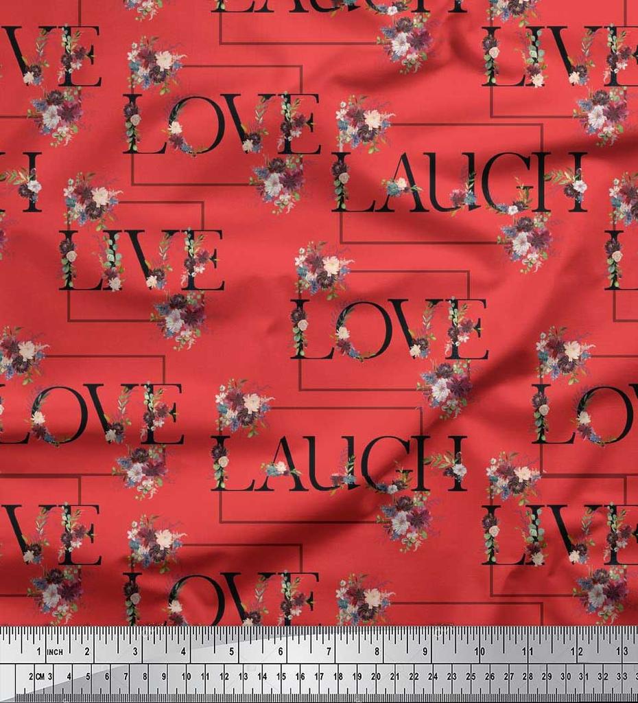 Soimoi Japan Crepe Satin Fabric Floral Love Text Fabric Prints By Metre 42 Inch