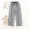 Women's Cotton-Silk Cartoon Pajama Pants, Summer Thin, Black & White Wide-Leg, Plus Size, Outdoor Beach Wear.