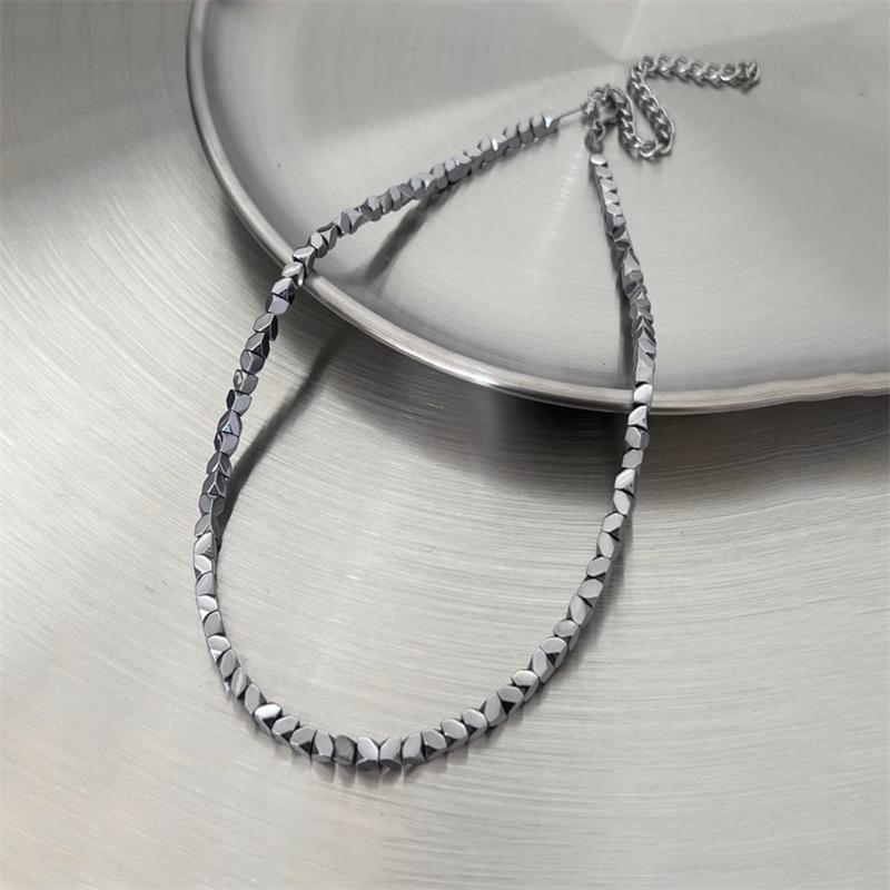 Korean Version of Broken Silver Geometric Square Necklace Women's Versatile Simple Broken Silver Collarbone Chain Niche Geometric Rhombus Neck Chain