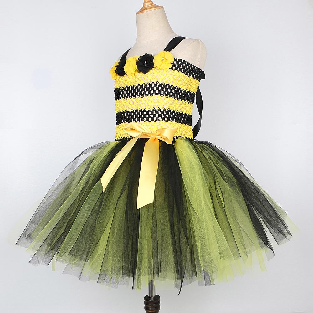 Set Costume Vestito da Principessa con Gonna Tutù in Rete Floreale e Api per Bambina