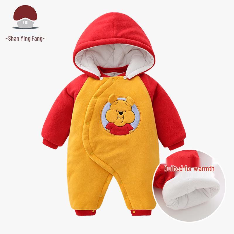 Унисекс Зимний Хлопковый Боди для Новорожденных с Шапочкой - Толстый и Теплый Комбинезон 80 cm