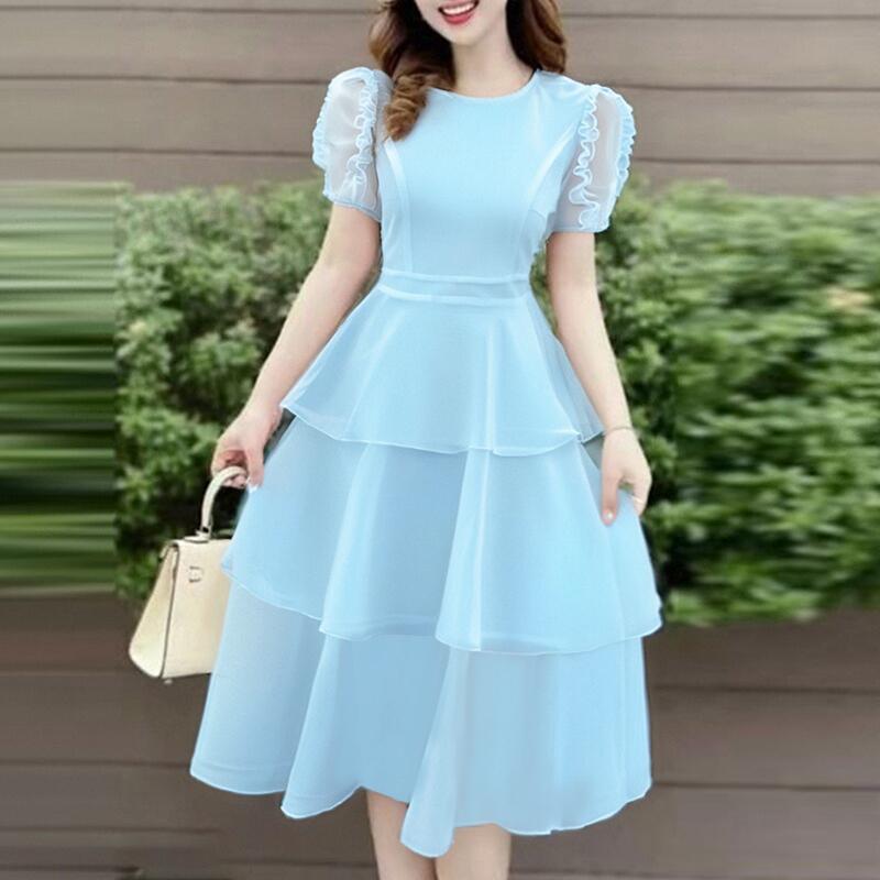 

ZANZEA Women Elegant Casual Short Sleeve Ruffles Dress 5XL синій