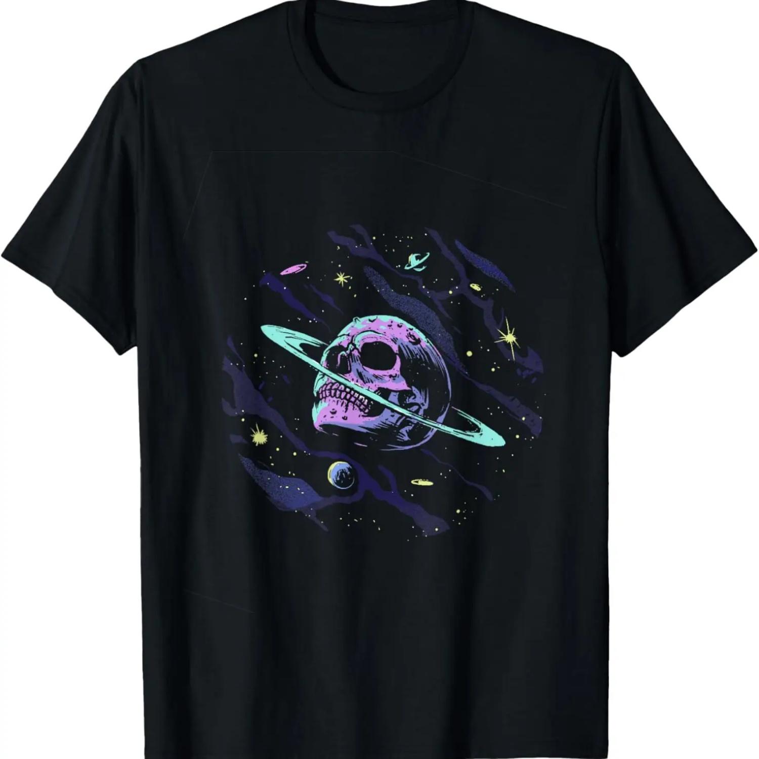 Pastel Goth Ring of Saturn Planet Skull Galaxy Solar System T-Shirt S чёрный