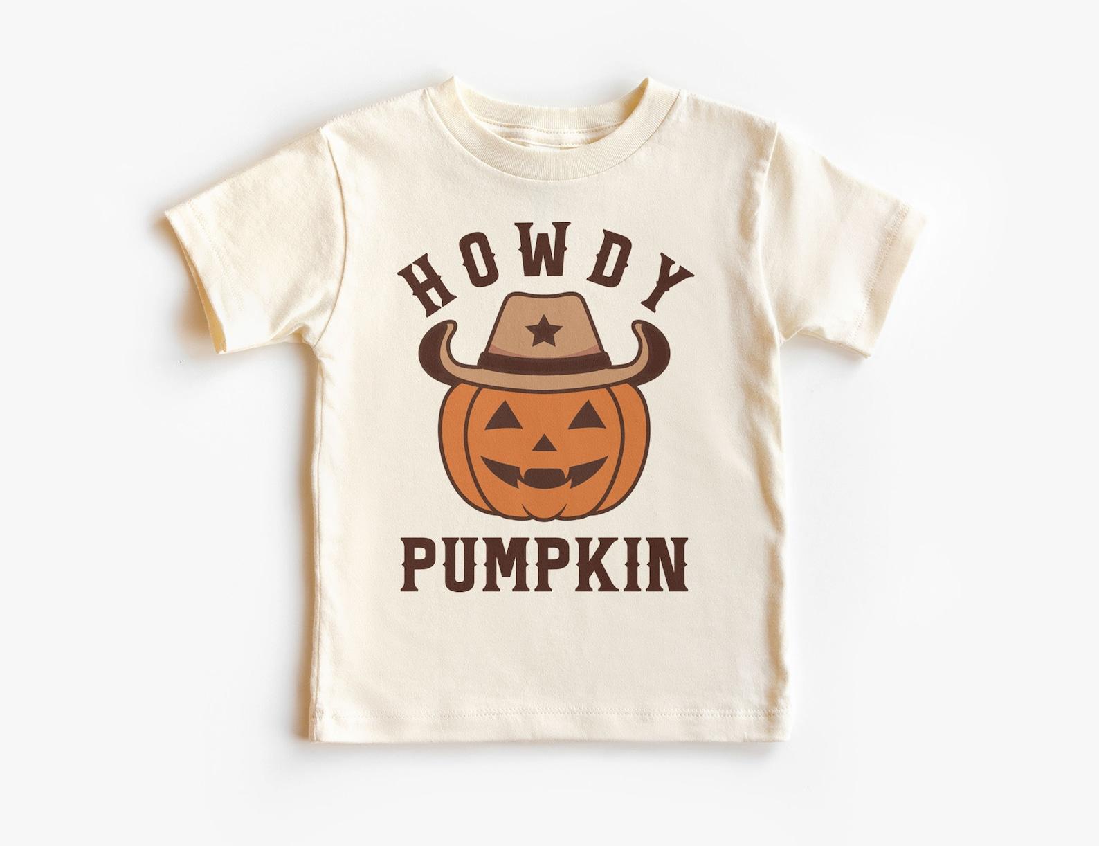 Howdy Pumpkin Shirt - Retro Jack O Lantern Tee - Western Themed Halloween Outfit - Unisex & Youth Natural T-Shirt 160