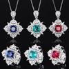 Elegant Crystal Embellished Flower Ring and Necklace with Adjustable Ring Size for Women Available In Blue Green Red Colors