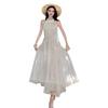 Seaside Vacation Dress Summer Waist Thin Sweet Design Lace Splicing Long Neck Dress