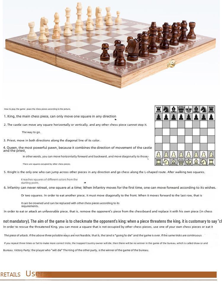3-in-1 Wooden Folding Chess Set, 30x30 Cm