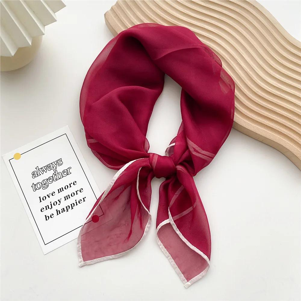 Solid Color Handkerchief Silk Neck Scarves For Women Small Shawls and Wraps Bandana Head Scarfs Square Hairband Hijab Scarf 70CM
