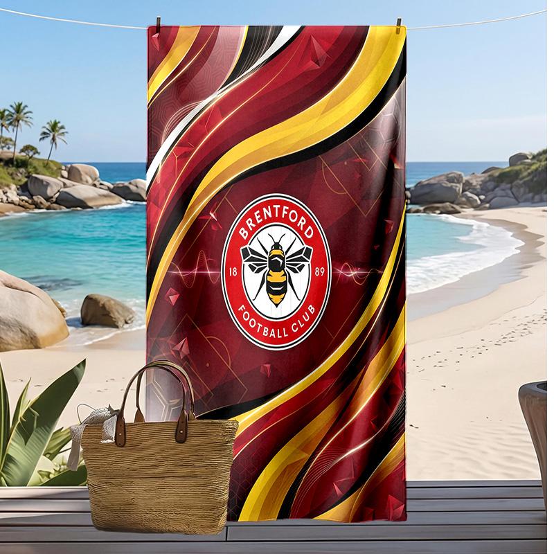 Brentford Football Print Beach Towel, Large Soft Quick Dry Towel for Beach Camping Swimming