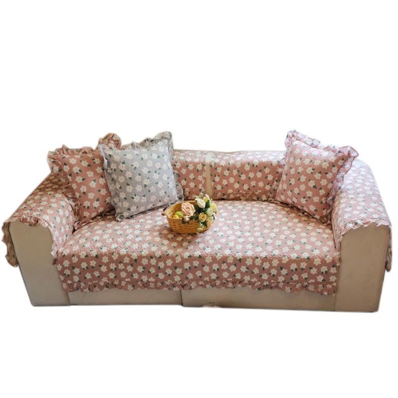 Spring and Summer Pastoral Small Fresh Floral Sofa Cushion for All Seasons Non-slip Cotton Fabric Seat Cushion