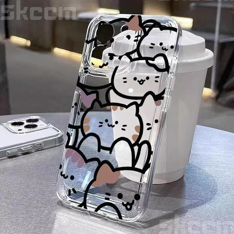 Cartoon Animal Cute Cat Soft Clear Phone Case For iPhone 15 Cases iPhone 16 14 13 12 11 Pro Max Mini XS XR X 7 8 Plus Cover
