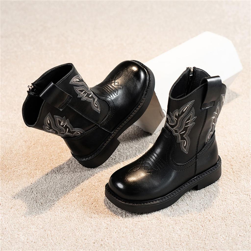 WUIWUIYU Western Short Boots for Boys and Easy to Walk Birthday Size 20cm Kids' Boots, Girls, Water-Repellent, in, Flexible, Fall/Winter Shoes,