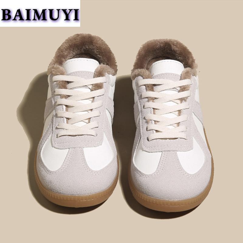 fashion Women Flats Sneakers Fur Warm Shoes 2025 Trend Short Plush Winter New Running Sport Boots Designer Casual Walking Mujer Zapatos