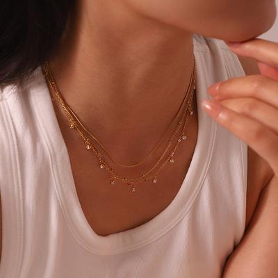 INS Personalized Versatile Diamond Fringed Necklace Plated 18K/11K Gold Stainless Steel Waterproof Stacked Clavicle Chain Women