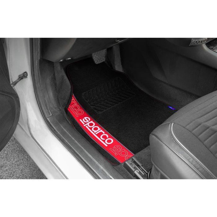 Tapis De Sol Sparco Lot De 4 Tapis Universels Noirs 2 Avant Avec Logo Et 2 Arrière Pour Voitures En Moquette