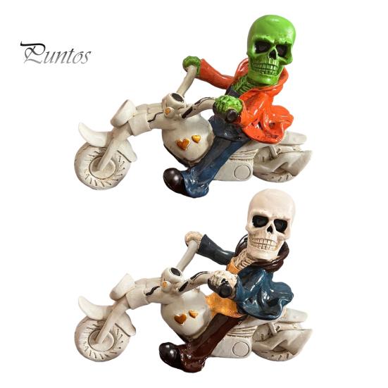 Resin Skeleton Decor Halloween Riding Motorcycle Figurine, Gothic Spooky Statue for Home Atmosphere Prop Garden, Biker Skull Desk Shelf, Unique