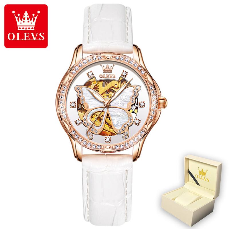 

OLEVS 6622 с подарочной коробкой, кожаные часы с водонепроницаемыми автоматическими механическими часами, женские часы