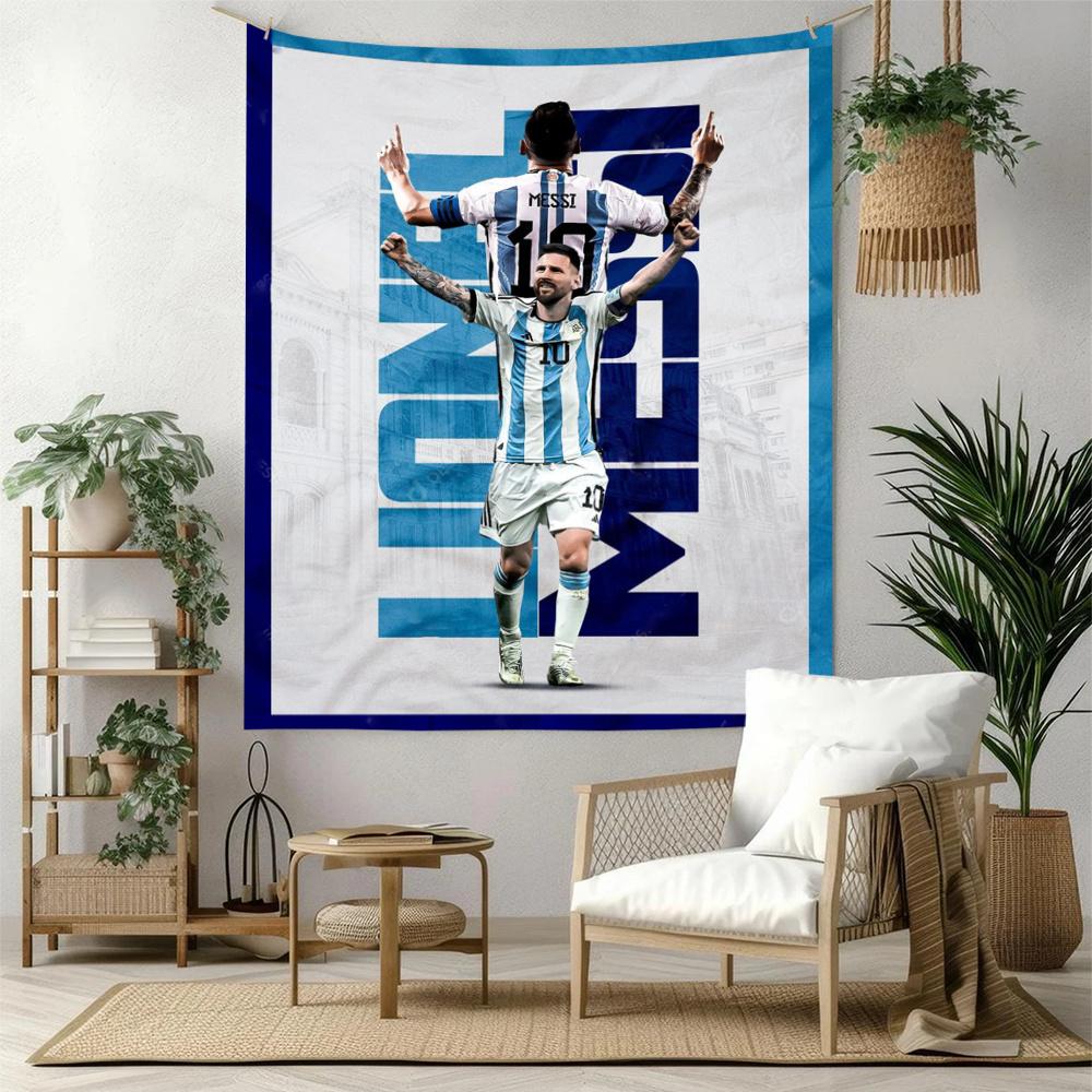 Football Messi Handwoven Tapestry Rustic Farmhouse Made For Studio Wall Balcony Living Room Four Seasons Boho Decor Gift For New Home