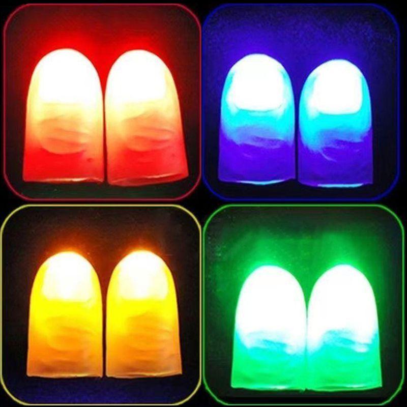 2Pcs Magic Light Up Finger Led Thumb Magic Trick Props Christmas New Year Party Novelty Funny Toys Glow In The Dark Kids Gifts