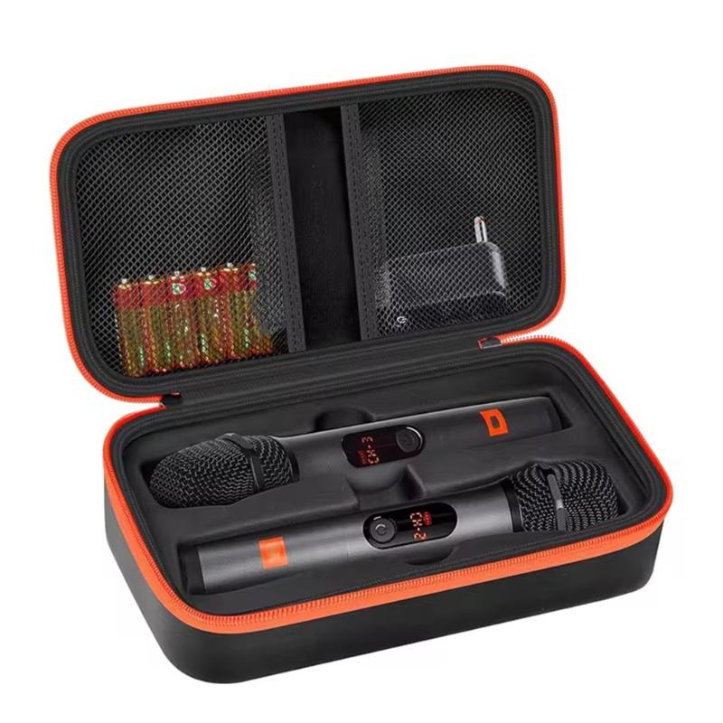 Strong EVA Fabric Wireless Microphone Case with Compartment Waterproof Double Microphone Storage Bag for Mics