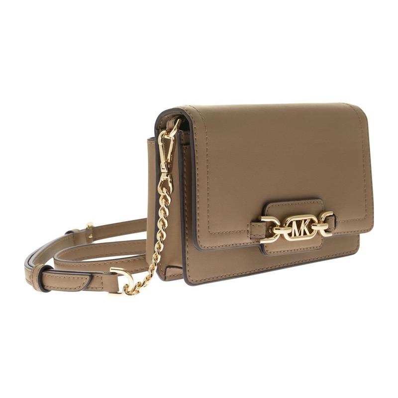 Michael Kors Heather Solid Color Snap Fastening Metal Details Leather Crossbody Shoulder Bag Women's Clay
