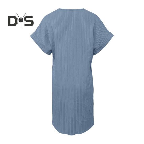 Summer Mini Dress Short Sleeves V Neck Loose Pure Color Dress Bohemian Buttons Casual Dress for Beach Vacation Daily Wear