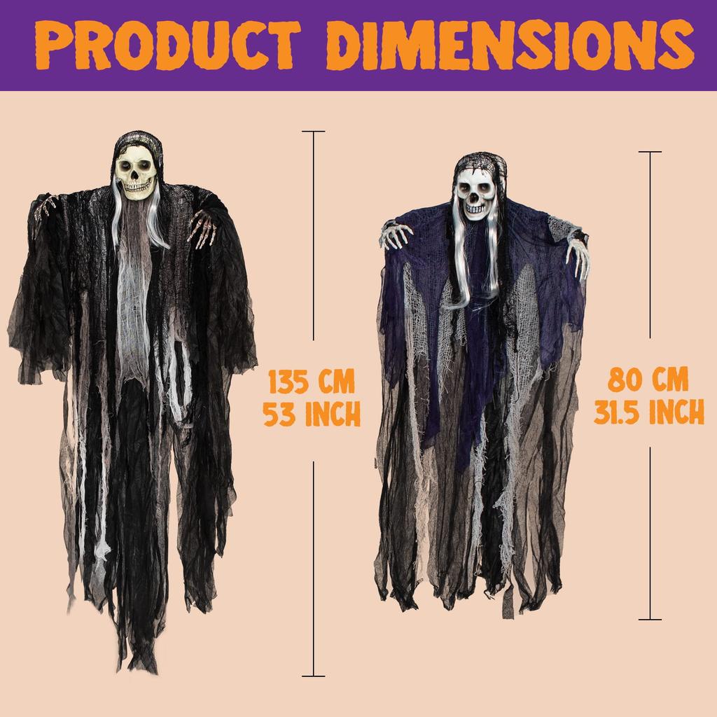 Joyfy 3 Pack Scary Skeleton Ghosts Grim Reapers Halloween Hanging Ghost Decoration for Halloween Indoor Outdoor Yard Decorations