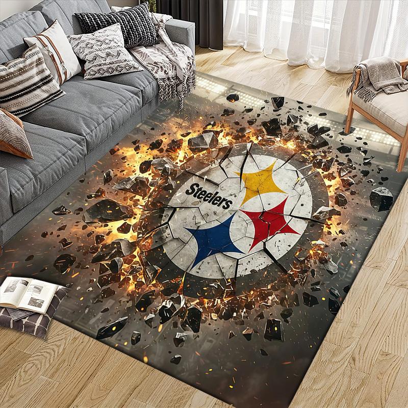 Pittsburgh Steelers3 Flannel Pattern Square Carpet,Area Rug,Carpet Rug for Living Room Bedroom Sofa Playroom Decor,Non-slip Floor Mat