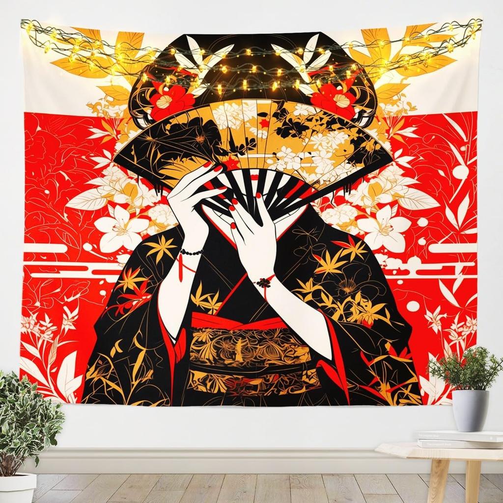 Japan Geisha Wall Hanging Kids Boys Girls Japanese Tradition Aesthetic TapestryUltra Soft Oriental Theme Wall BlanketJapanese