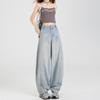 Women's Light Blue Retro Wide-Leg Jeans - Spring/Summer 2025: New Loose Slimming Petite Fit