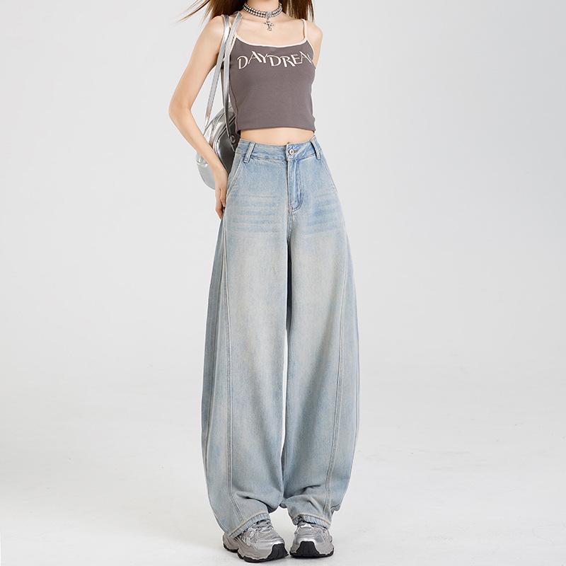 Women s Light Blue Retro Wide-Leg Jeans - Spring/Summer 2025: New Loose Slimming Petite Fit XL