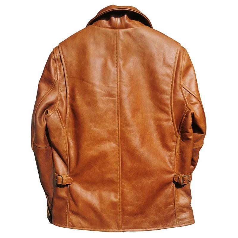 Chinese Size Oil Waxed Cowhide Genuine Leather Jacket Men Color Changes Slim Fit Real Skin Coat Autumn Chaqueta Cuero Hombre Mens Jackets