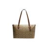 New Zip Top Tote Canvas With Leather Tote Bag, Shopping Bag, Handbag, Shoulder Bag Women's Khaki & White CH504-IME74