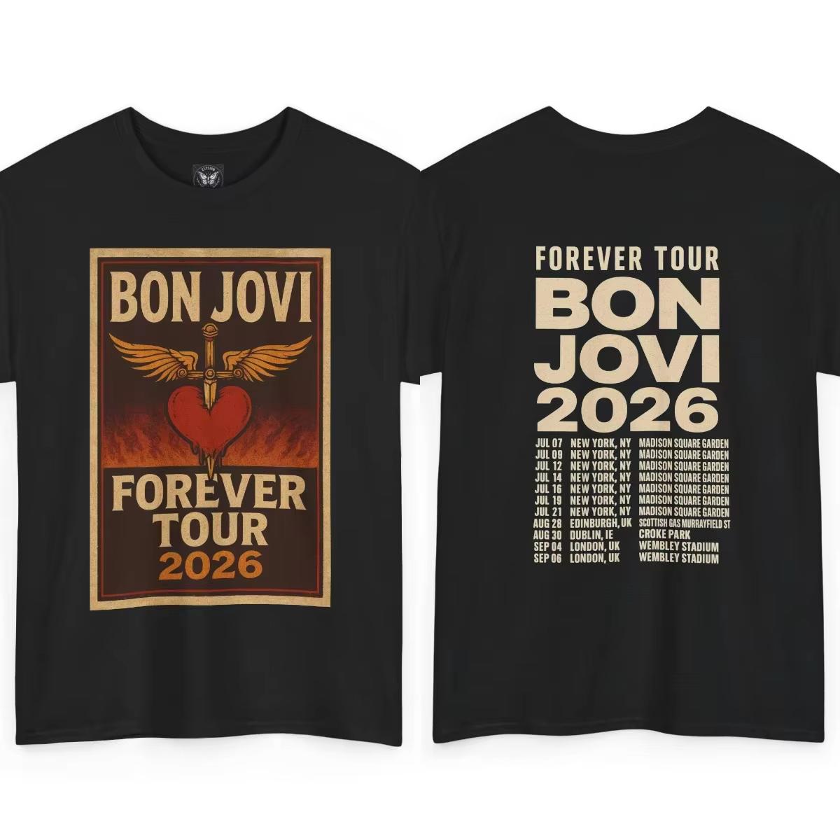 

Bon Jovi Forever Tour 2026 100cotton unisex shirt 2026 Summer Oneck Mens Y2k Rock Band Graphic Short Sleeve Tshirt fan gift 4XL