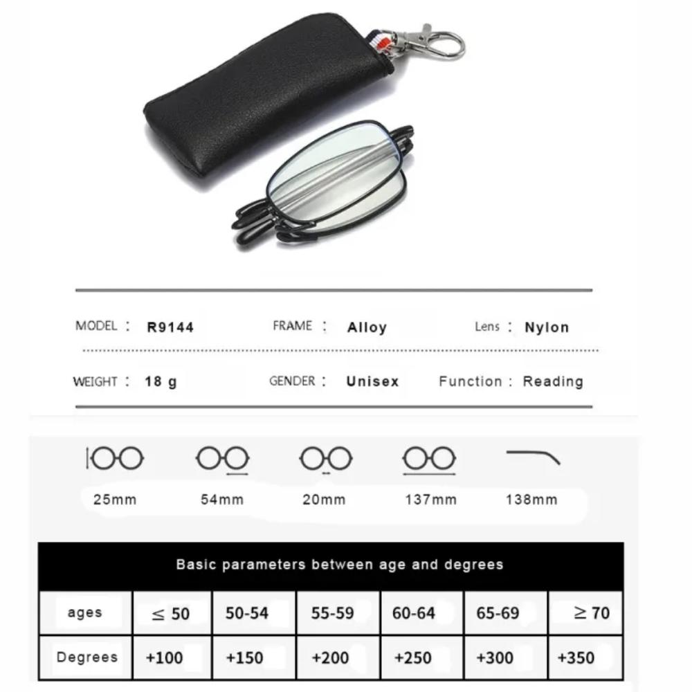 Folding Reading Glasses Portable Key Chain Anti Blue Ray Presbyopic Eyewear with Leather Case for Men Women