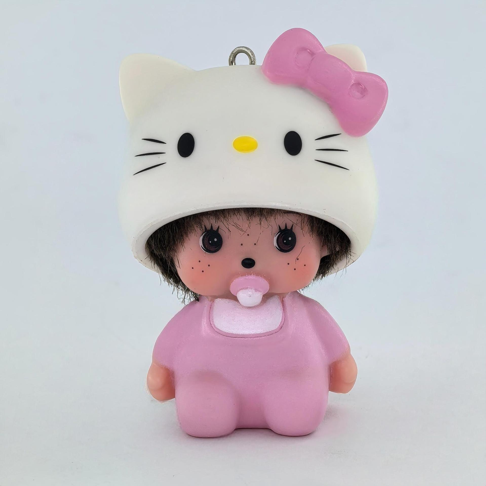 Trending Hello Kitty Monchhichi Keychain ABS Material Cute Doll Pendant for Students Bag Accessory Gift Bag Pendant